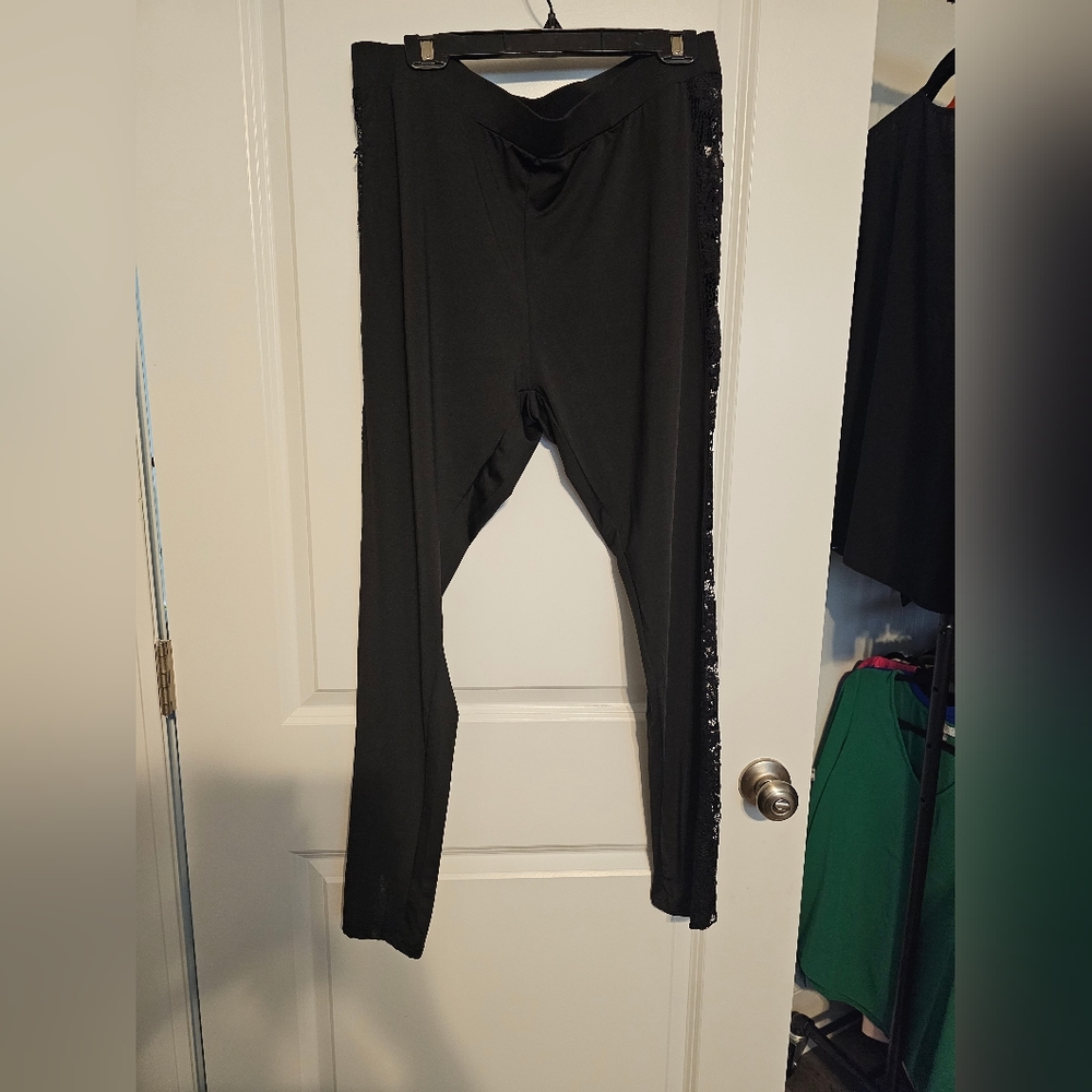 Black leggings with lace sides. Never worn. Size 2XL. Bundle discounts.